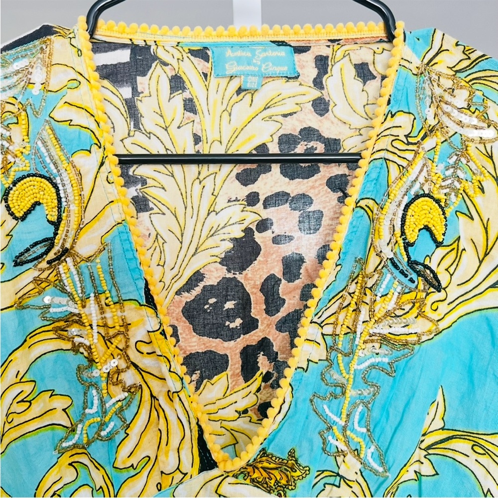 Antica Sartoria by Giacomo Cinque Top O/S Beaded Sequin Vacay Leopard Print - Picture 5 of 10